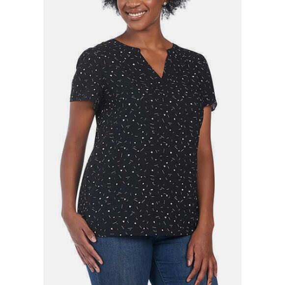 Hilary Radley Heart Short Flutter Sleeve Top Women's 3X Work Relaxed Flowy Black - Picture 1 of 8